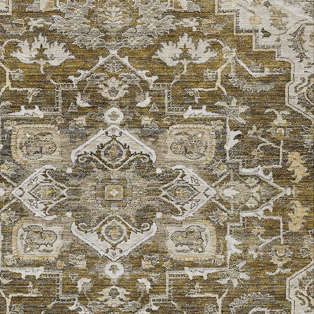 3' X 5' Brown Beige And Taupe Oriental Washable Indoor Outdoor Area Rug