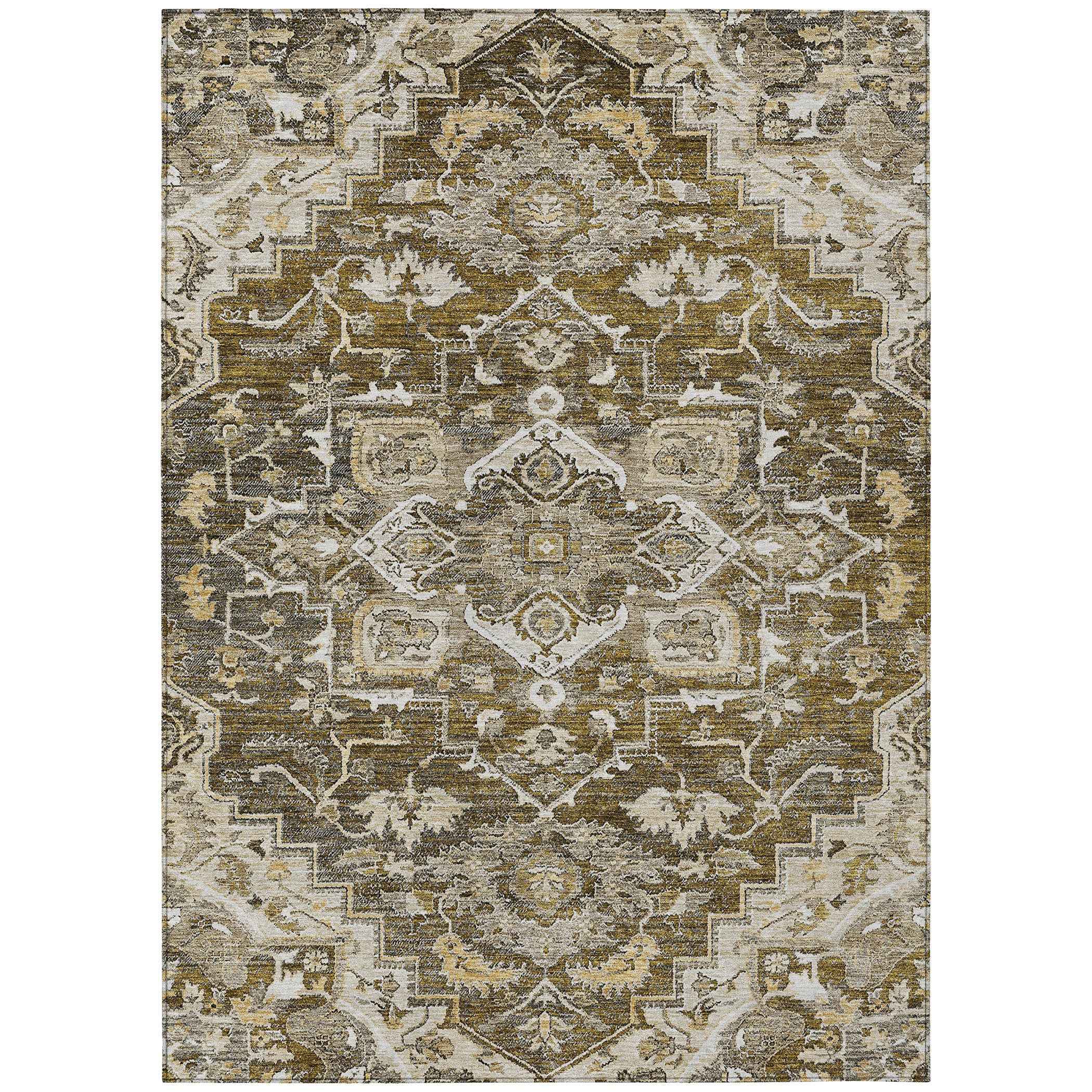 9' X 12' Brown Beige And Taupe Oriental Washable Indoor Outdoor Area Rug