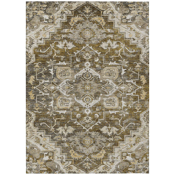 9' X 12' Brown Beige And Taupe Oriental Washable Indoor Outdoor Area Rug