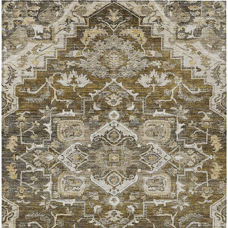 9' X 12' Brown Beige And Taupe Oriental Washable Indoor Outdoor Area Rug