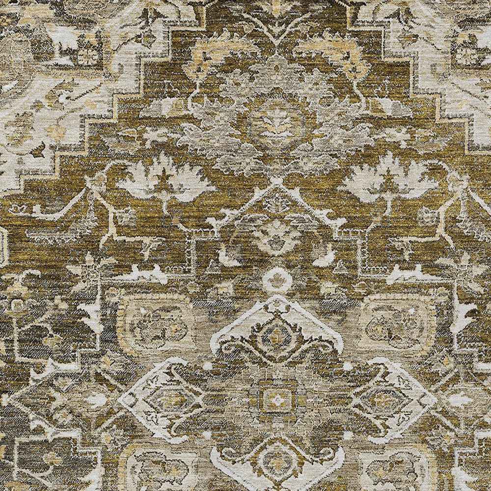 9' X 12' Brown Beige And Taupe Oriental Washable Indoor Outdoor Area Rug