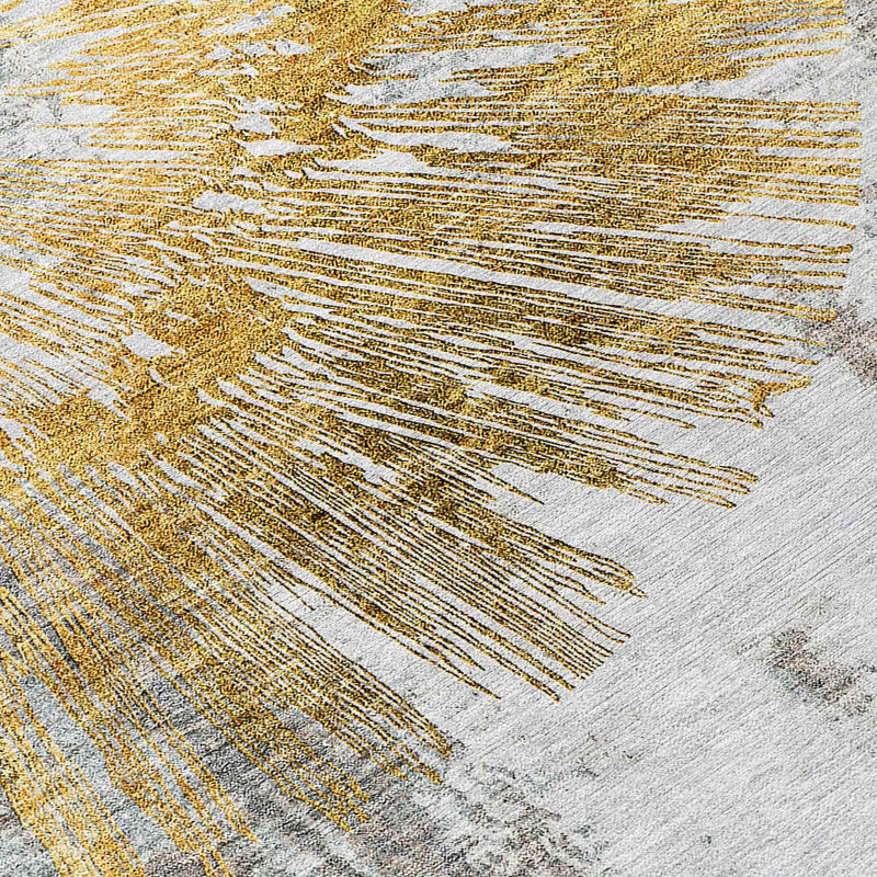 8' X 10' Gold Beige And Ivory Abstract Washable Indoor Outdoor Area Rug