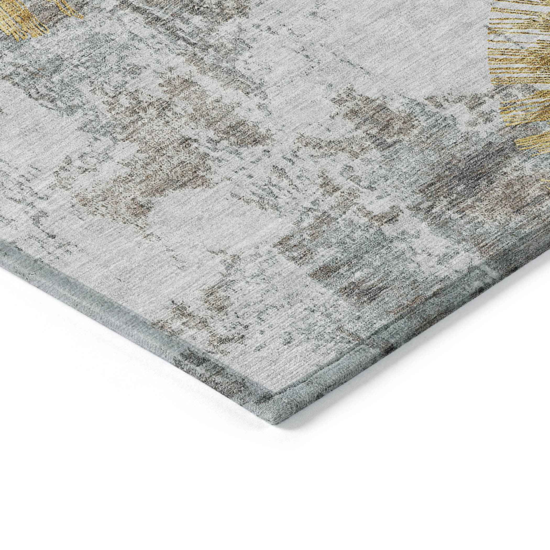 8' X 10' Gold Beige And Ivory Abstract Washable Indoor Outdoor Area Rug
