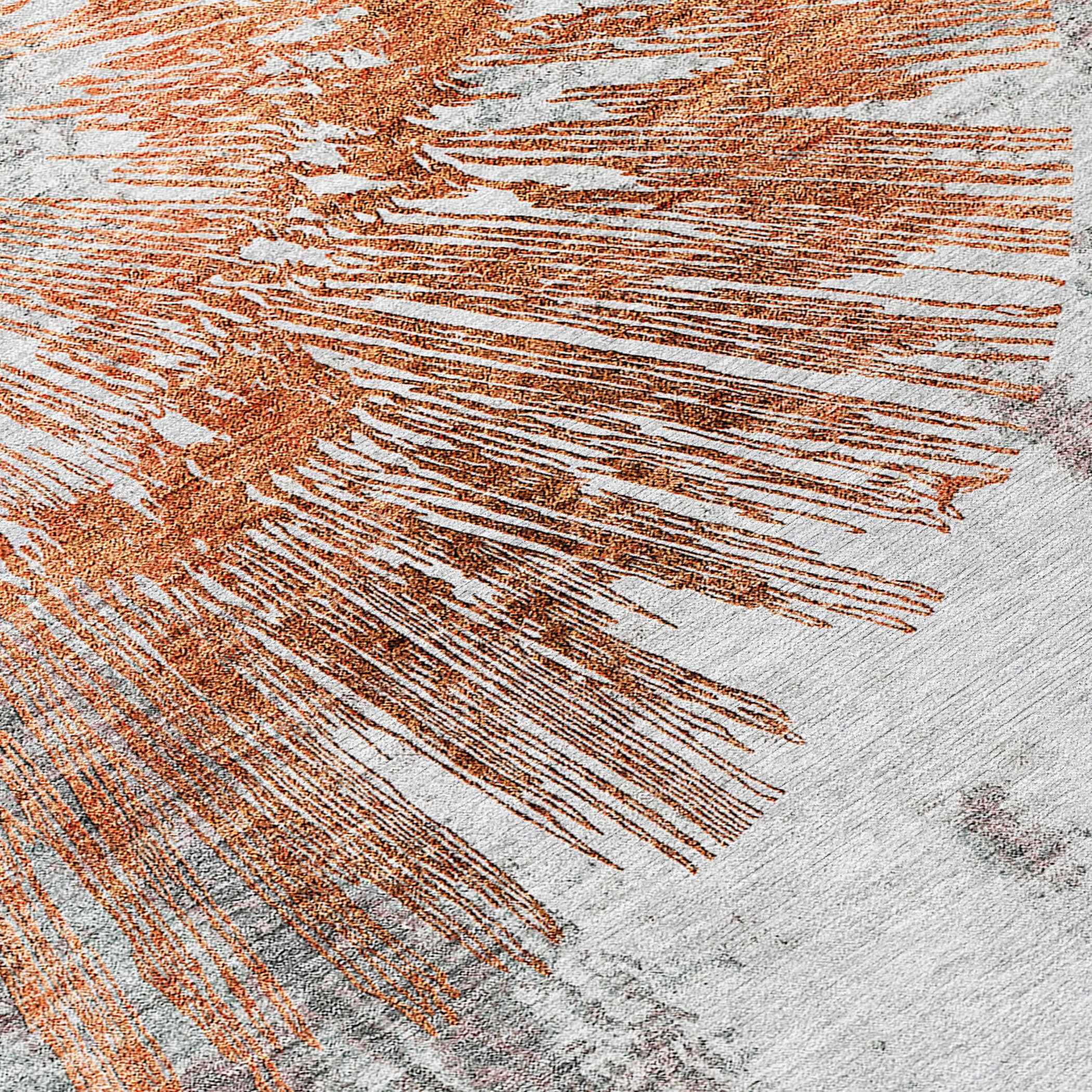 8' Terra Cotta Copper And Taupe Round Abstract Washable Indoor Outdoor Area Rug