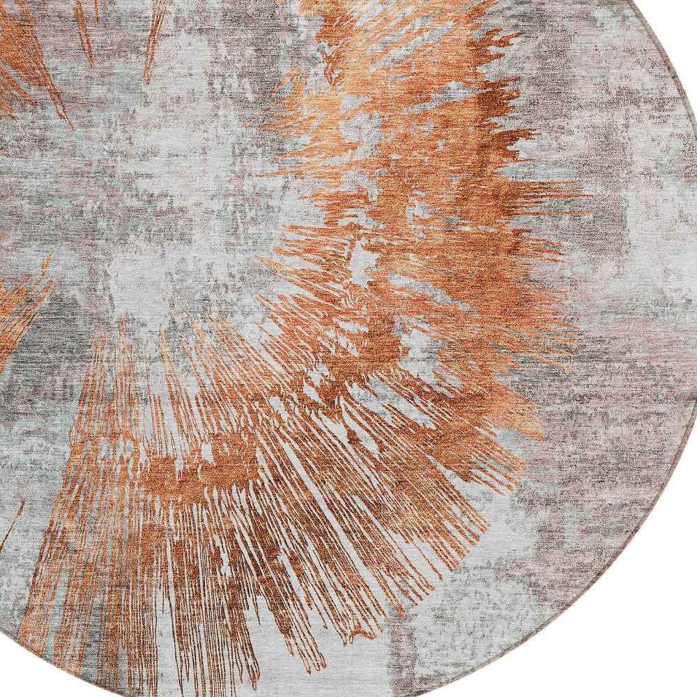 8' Terra Cotta Copper And Taupe Round Abstract Washable Indoor Outdoor Area Rug