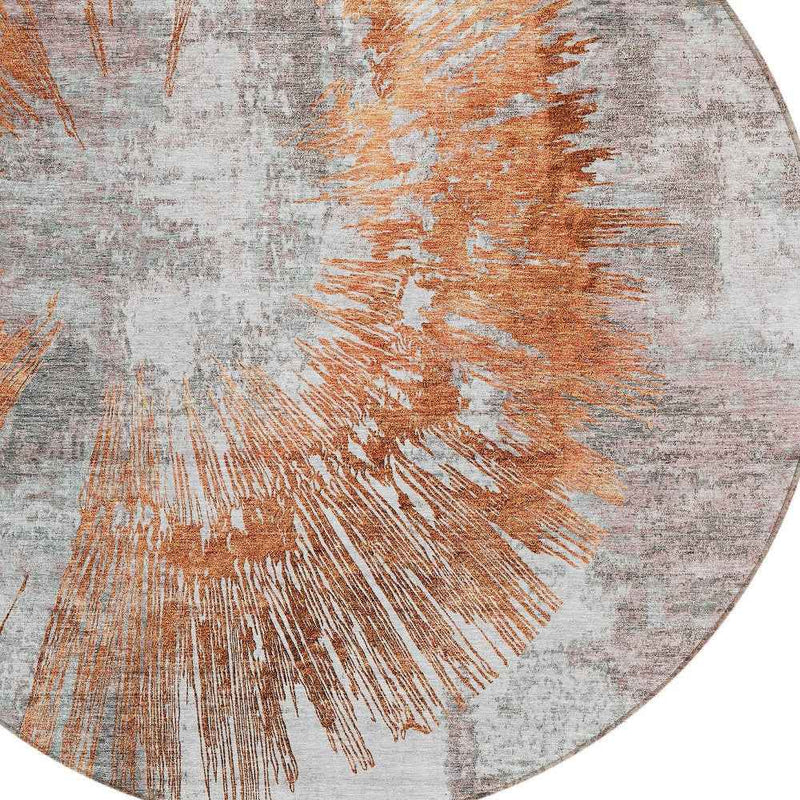 8' Terra Cotta Copper And Taupe Round Abstract Washable Indoor Outdoor Area Rug