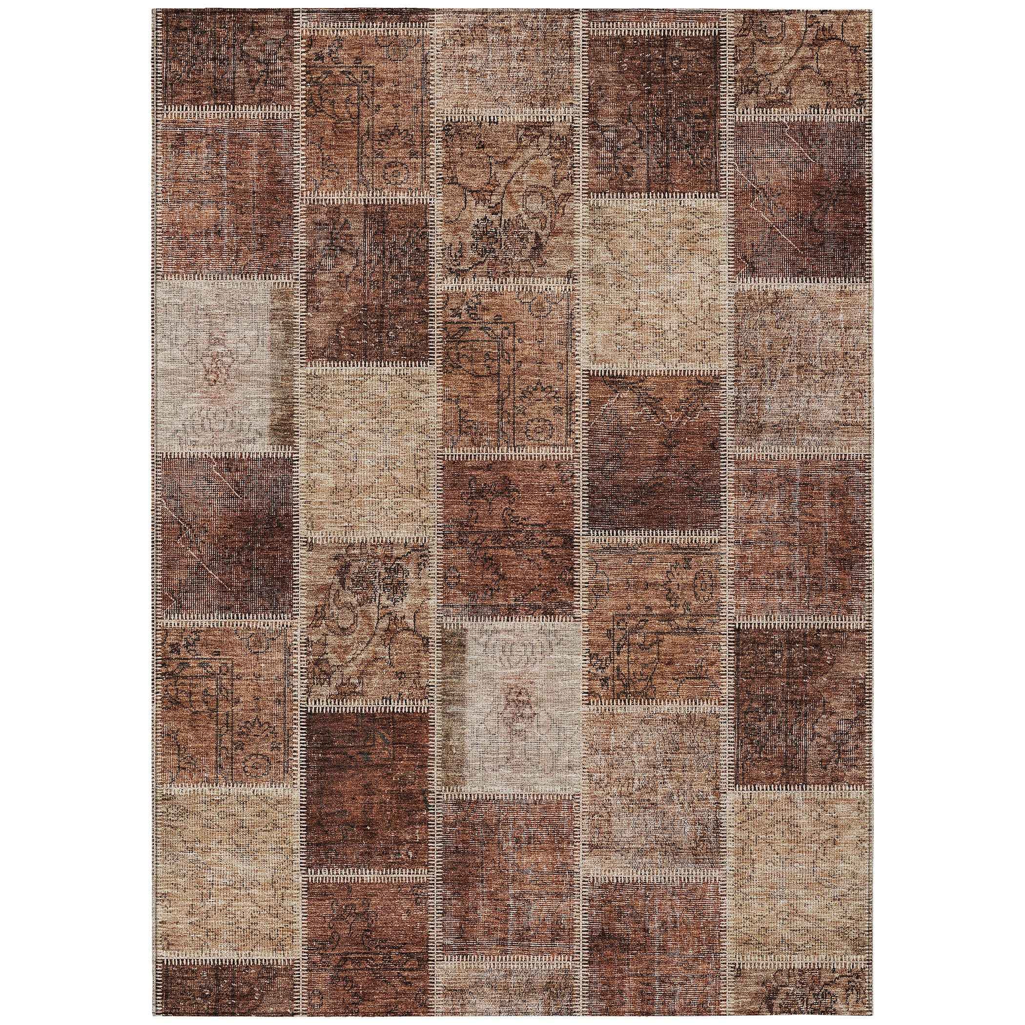 3' X 5' Orange Copper And Beige Patchwork Washable Indoor Outdoor Area Rug