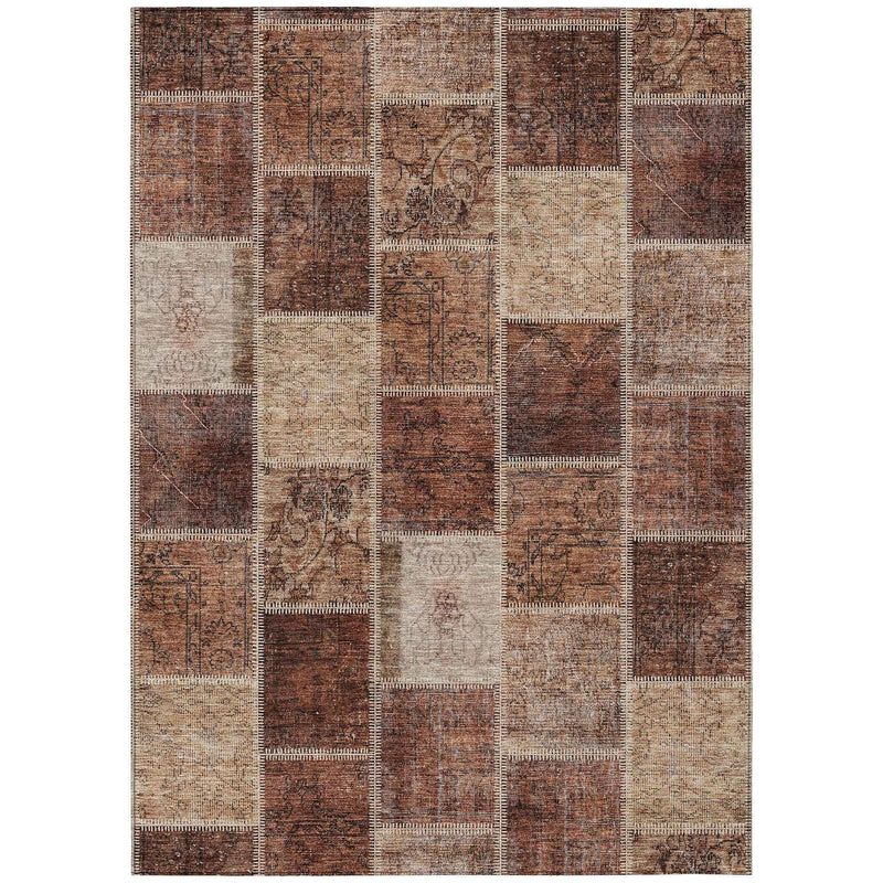 3' X 5' Orange Copper And Beige Patchwork Washable Indoor Outdoor Area Rug
