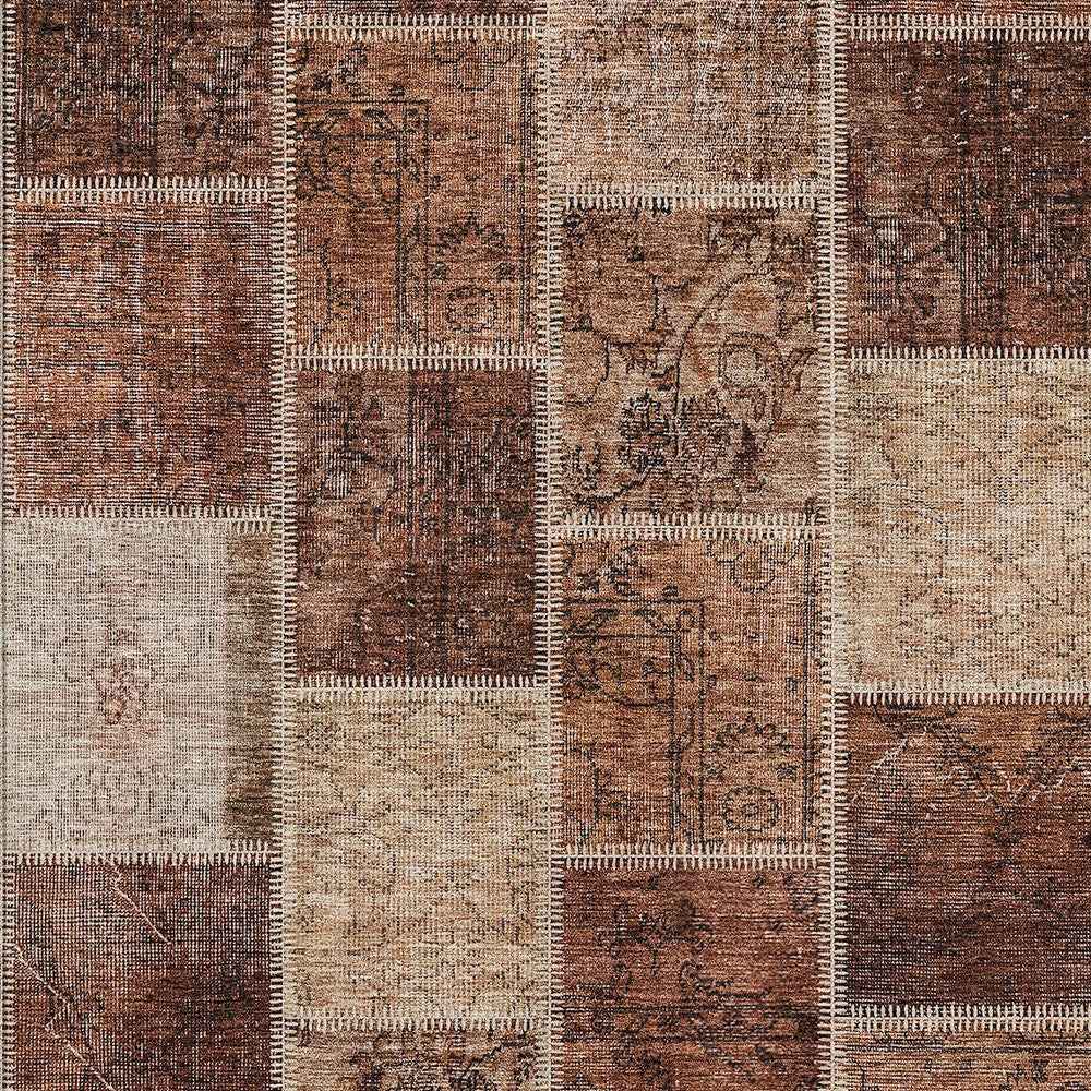 3' X 5' Orange Copper And Beige Patchwork Washable Indoor Outdoor Area Rug