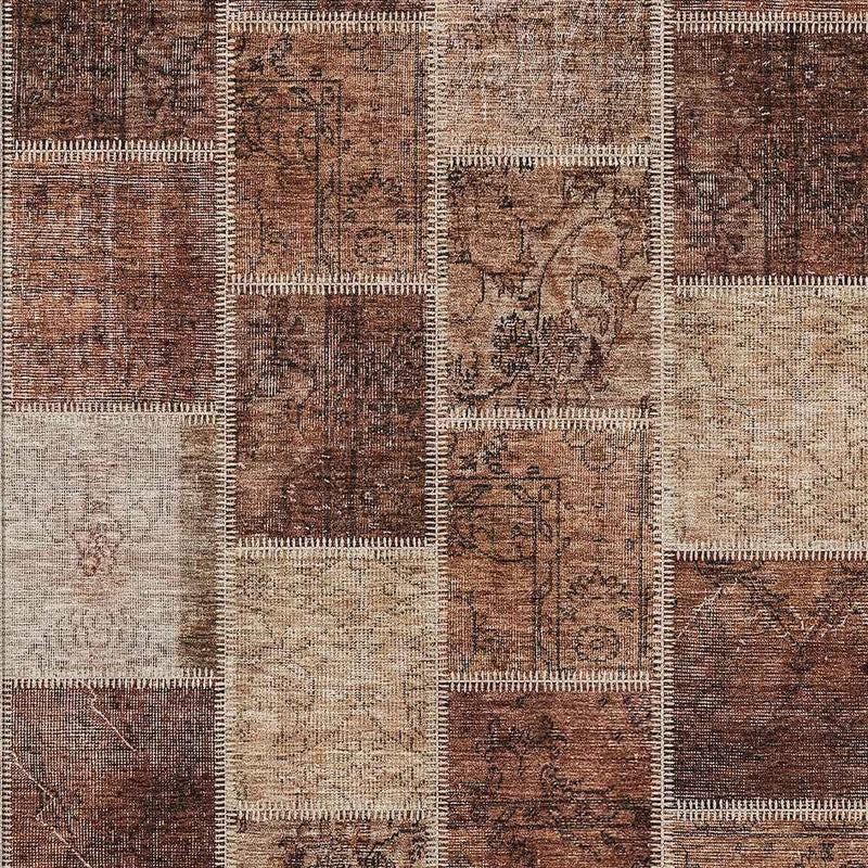 3' X 5' Orange Copper And Beige Patchwork Washable Indoor Outdoor Area Rug