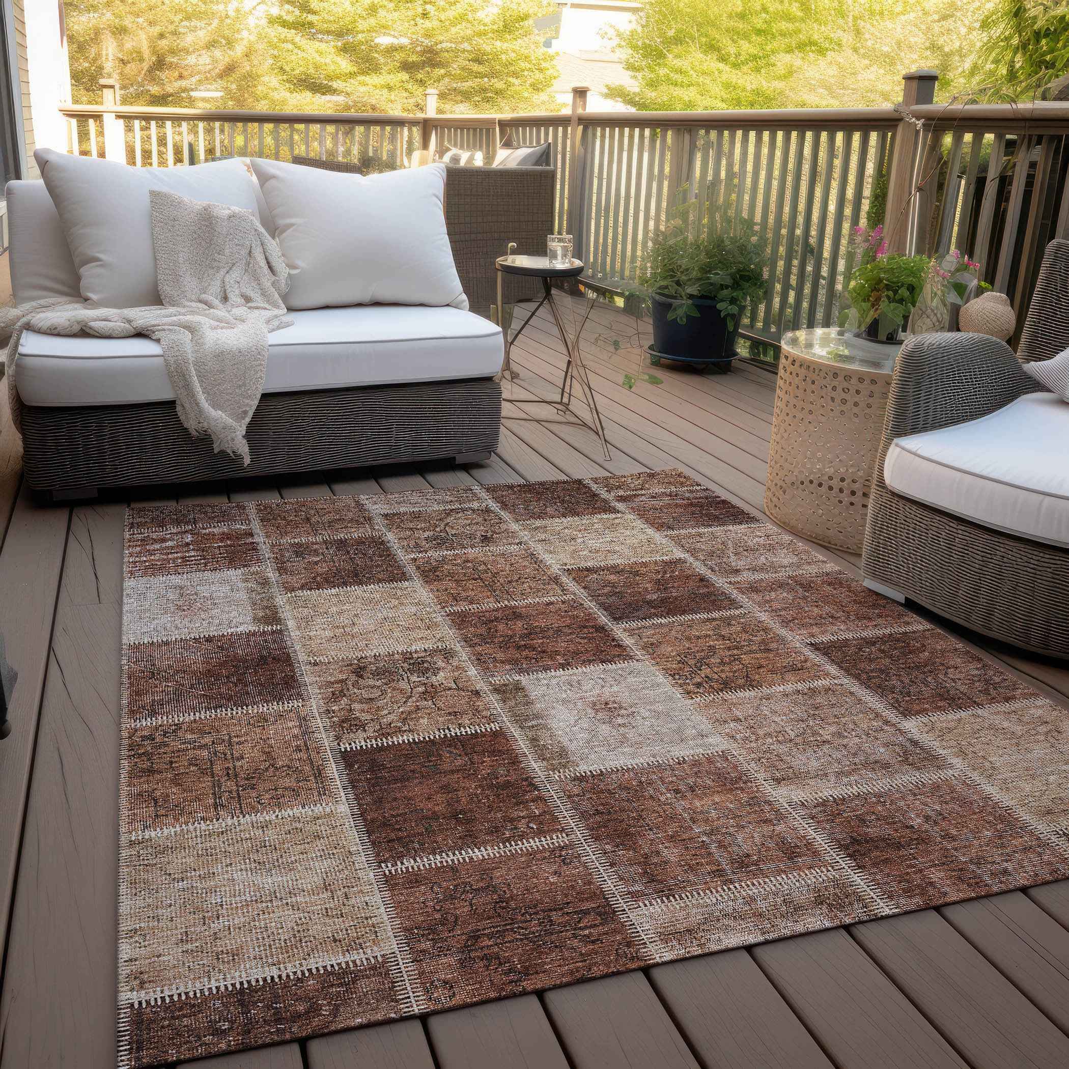 3' X 5' Orange Copper And Beige Patchwork Washable Indoor Outdoor Area Rug