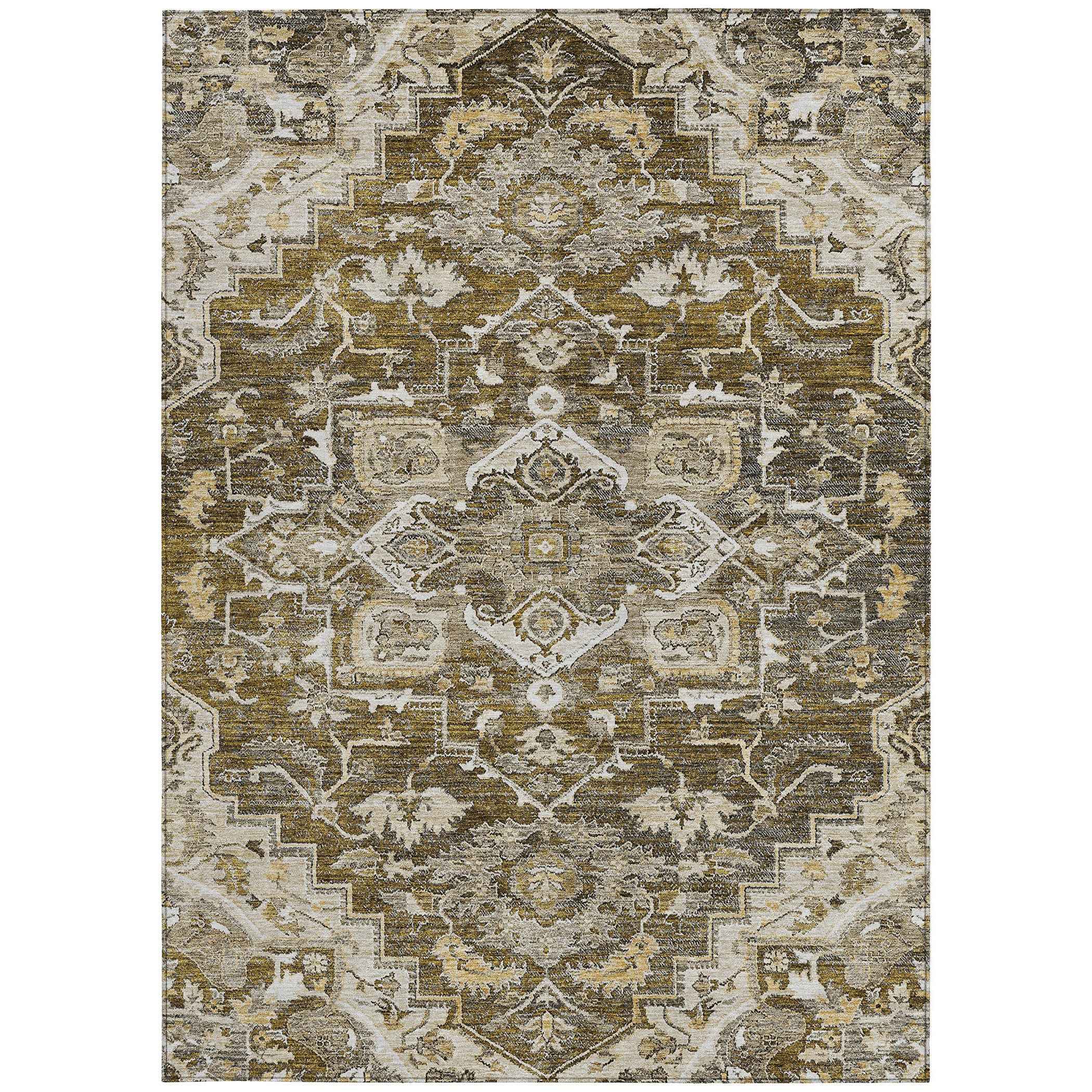8' X 10' Brown Beige And Taupe Oriental Washable Indoor Outdoor Area Rug