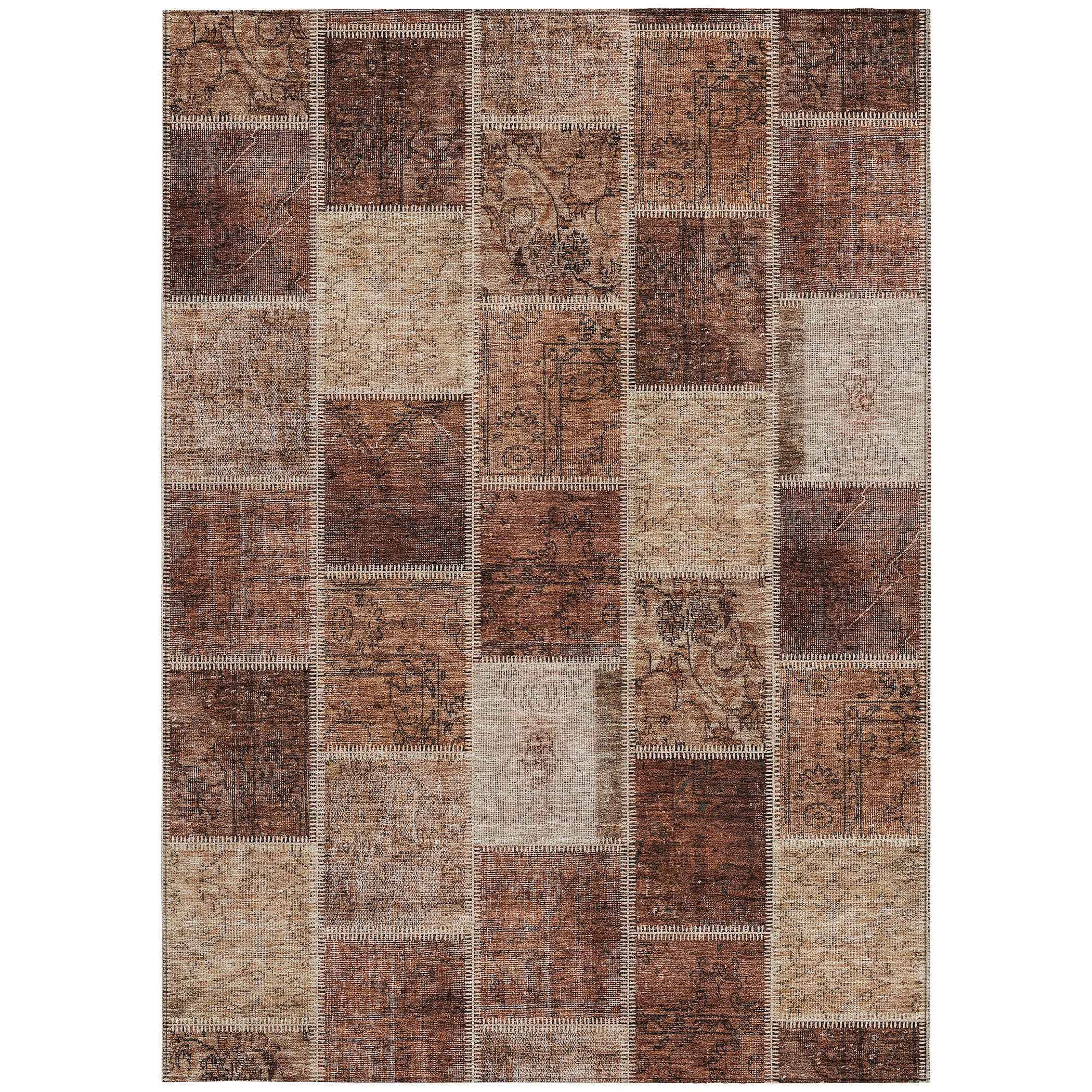 8' X 10' Orange Copper And Beige Patchwork Washable Indoor Outdoor Area Rug