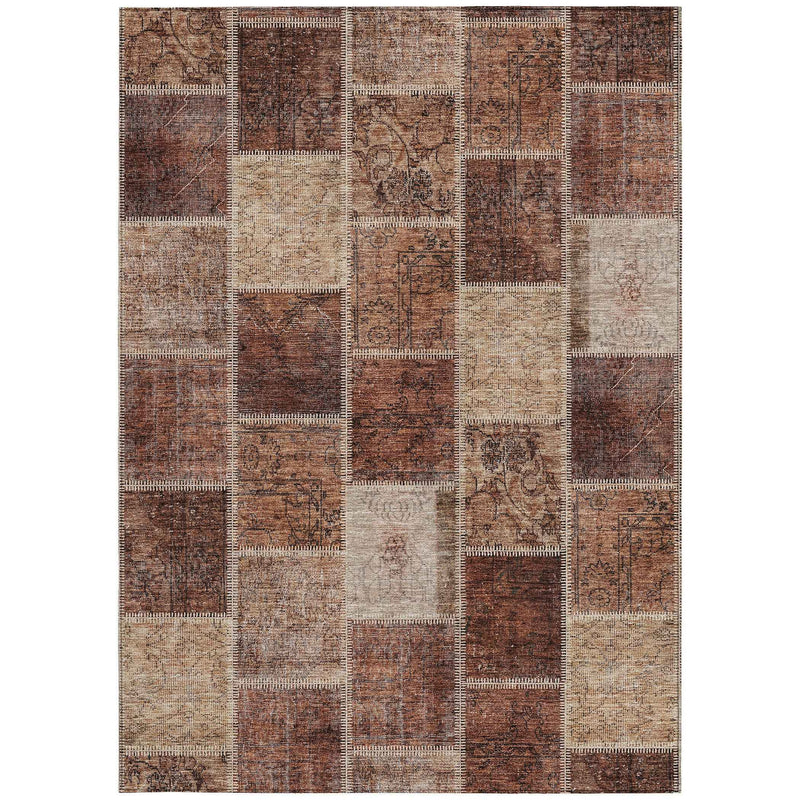 8' X 10' Orange Copper And Beige Patchwork Washable Indoor Outdoor Area Rug