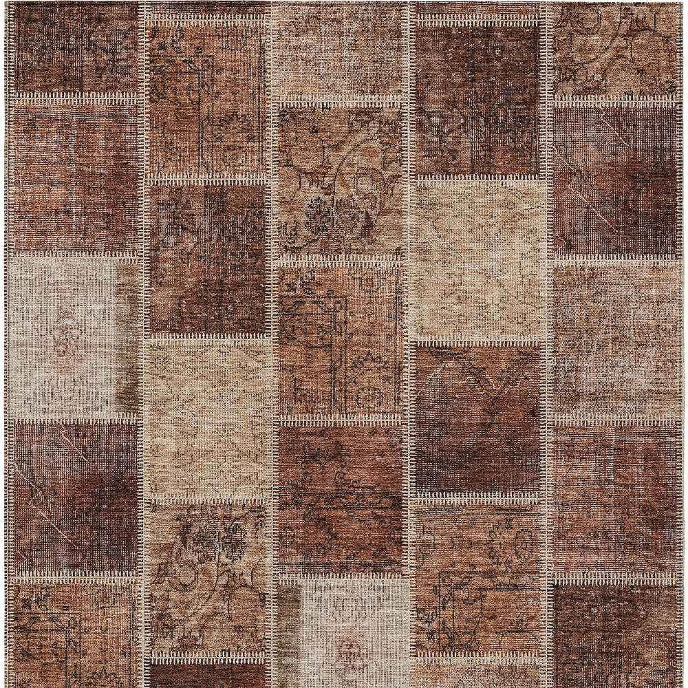 8' X 10' Orange Copper And Beige Patchwork Washable Indoor Outdoor Area Rug