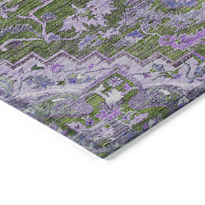 3' X 5' Olive Green And Purple Oriental Washable Indoor Outdoor Area Rug