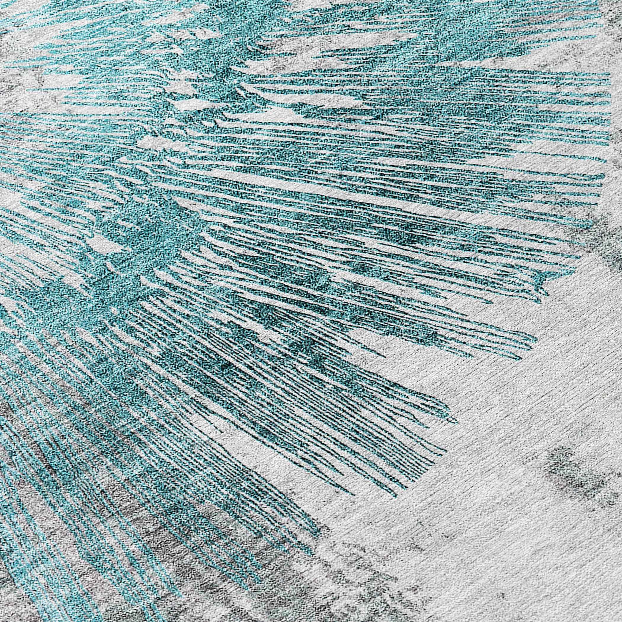 8' Teal Blue Aqua And Gray Round Abstract Washable Indoor Outdoor Area Rug