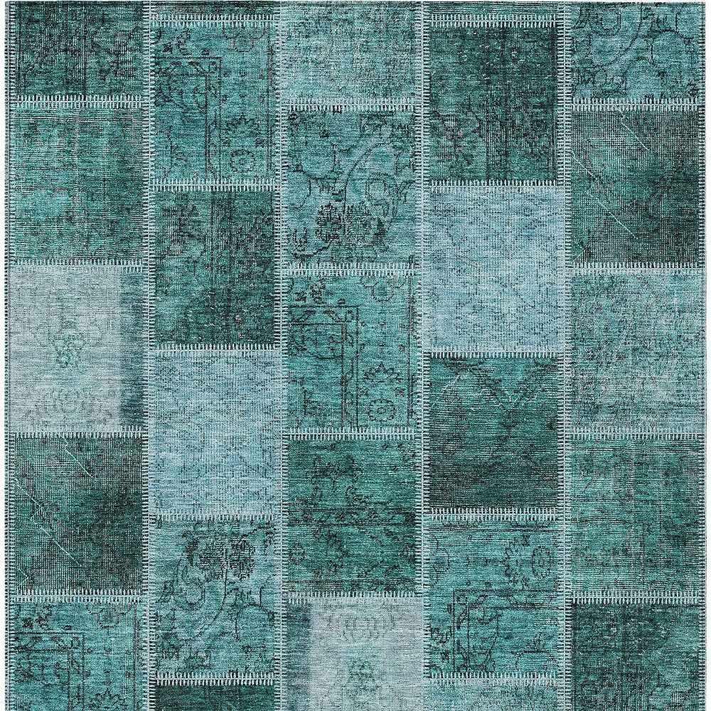 3' X 5' Teal Blue Aqua And Charcoal Patchwork Washable Indoor Outdoor Area Rug