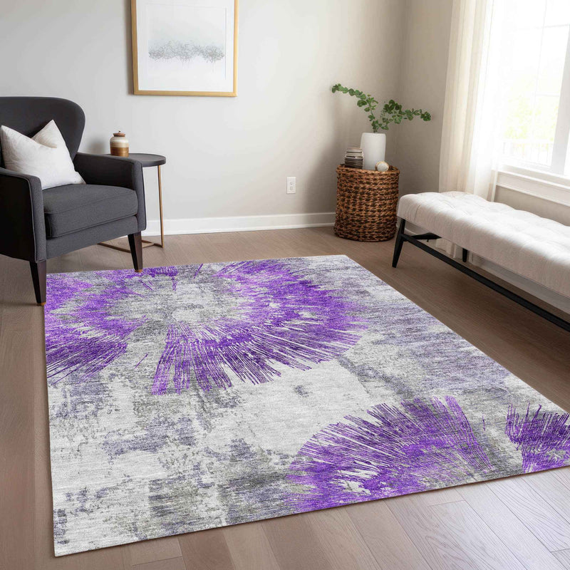 3' X 5' Purple Gray And Charcoal Abstract Washable Indoor Outdoor Area Rug