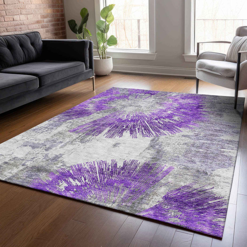 3' X 5' Purple Gray And Charcoal Abstract Washable Indoor Outdoor Area Rug