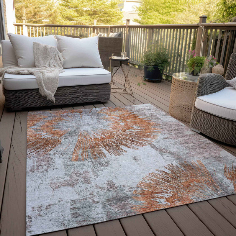 8' X 10' Terra Cotta Copper And Taupe Abstract Washable Indoor Outdoor Area Rug