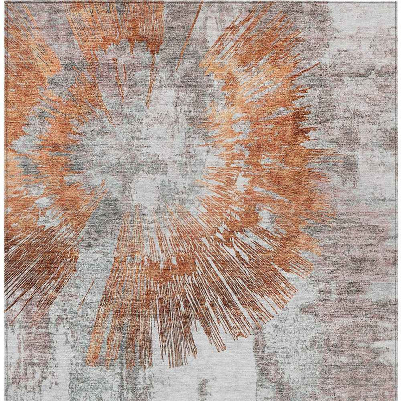 8' X 10' Terra Cotta Copper And Taupe Abstract Washable Indoor Outdoor Area Rug