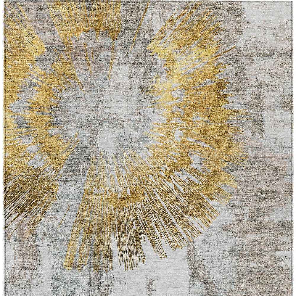 3' X 5' Gold Beige And Ivory Abstract Washable Indoor Outdoor Area Rug