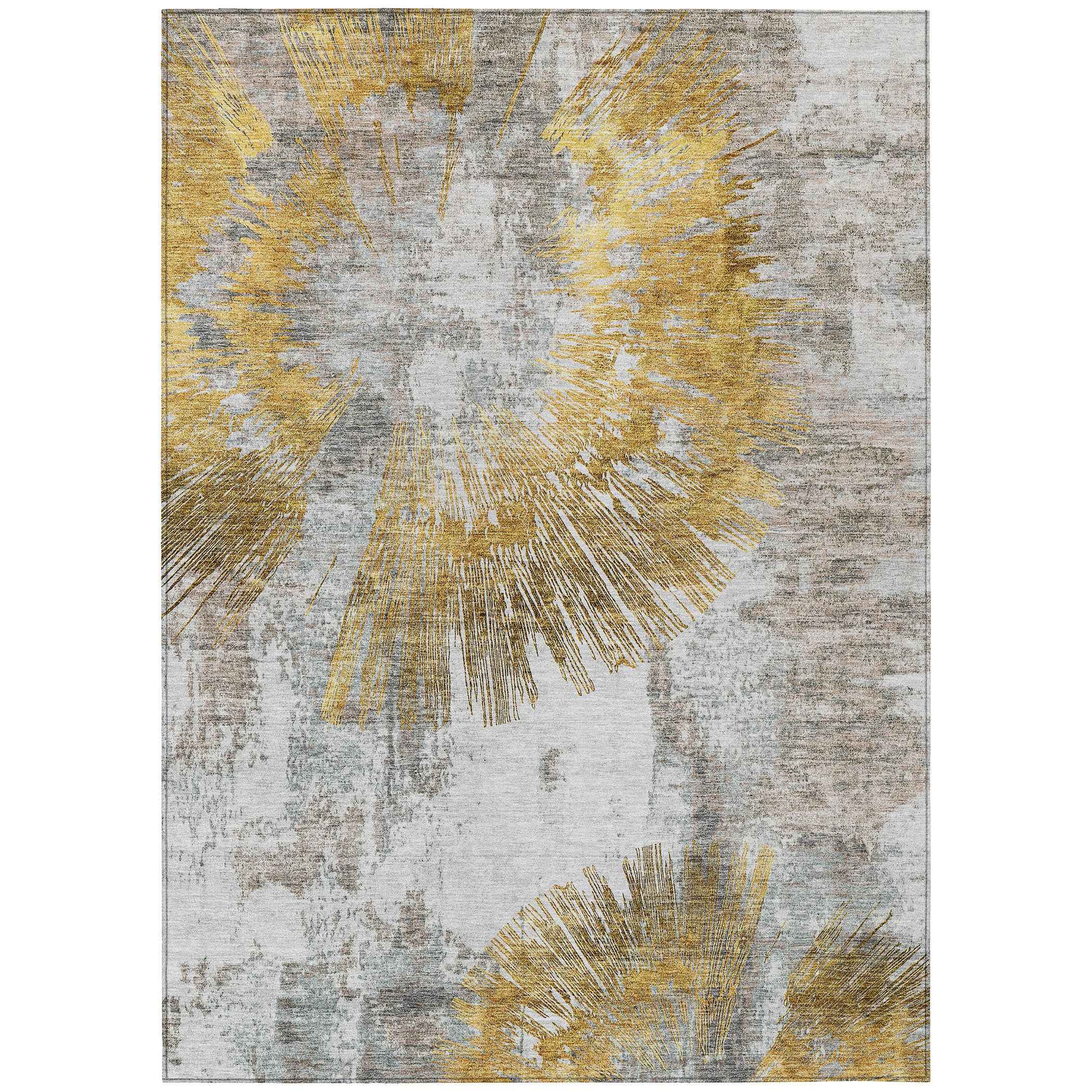 3' X 5' Gold Beige And Ivory Abstract Washable Indoor Outdoor Area Rug