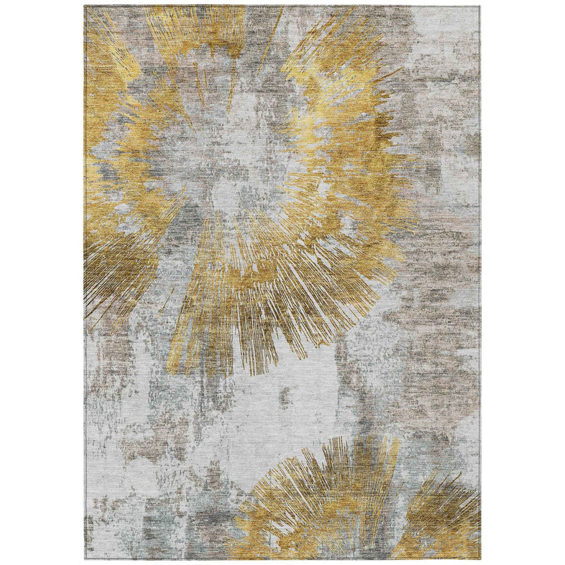 3' X 5' Gold Beige And Ivory Abstract Washable Indoor Outdoor Area Rug
