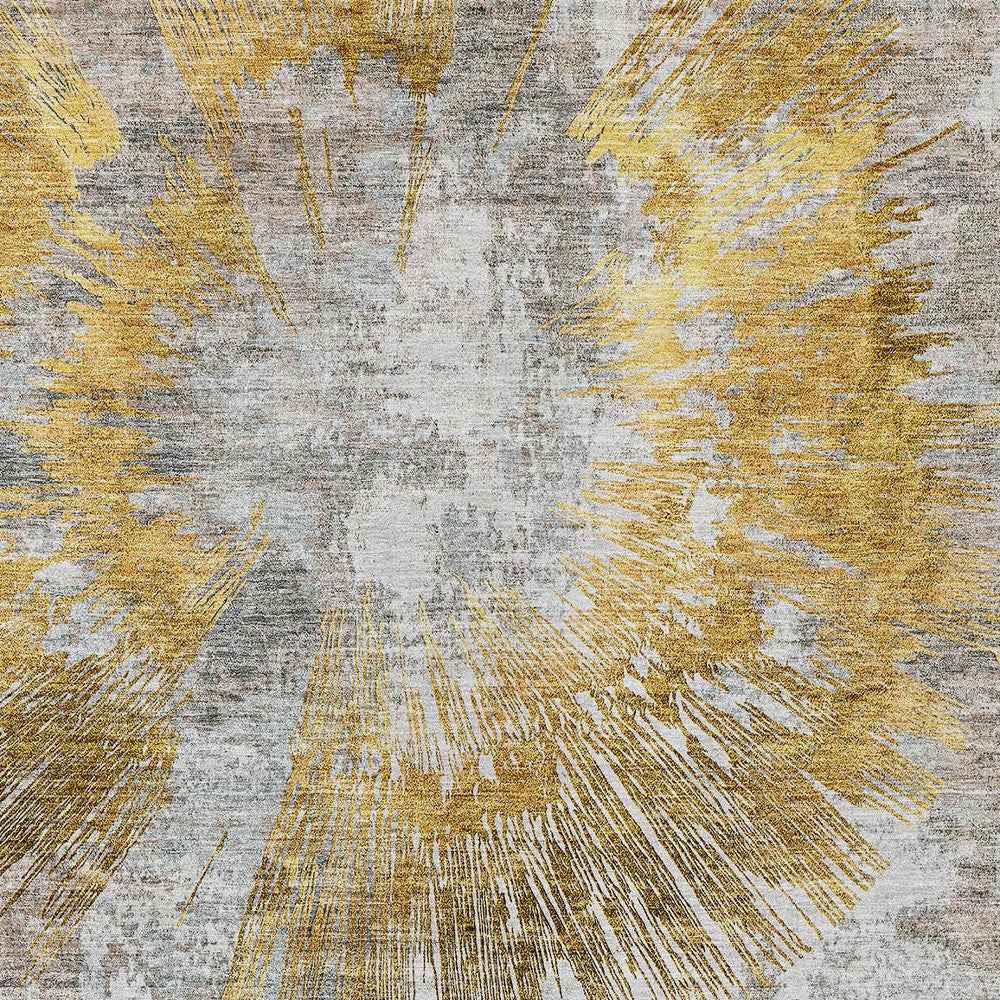 3' X 5' Gold Beige And Ivory Abstract Washable Indoor Outdoor Area Rug