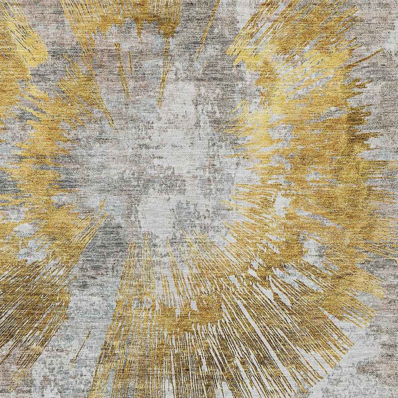 3' X 5' Gold Beige And Ivory Abstract Washable Indoor Outdoor Area Rug