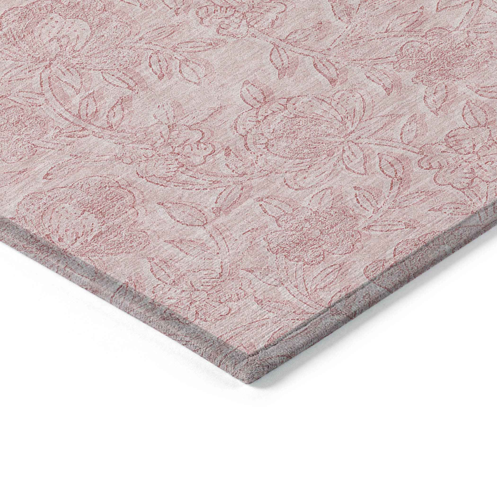 8' X 10' Pink And Red Floral Washable Indoor Outdoor Area Rug