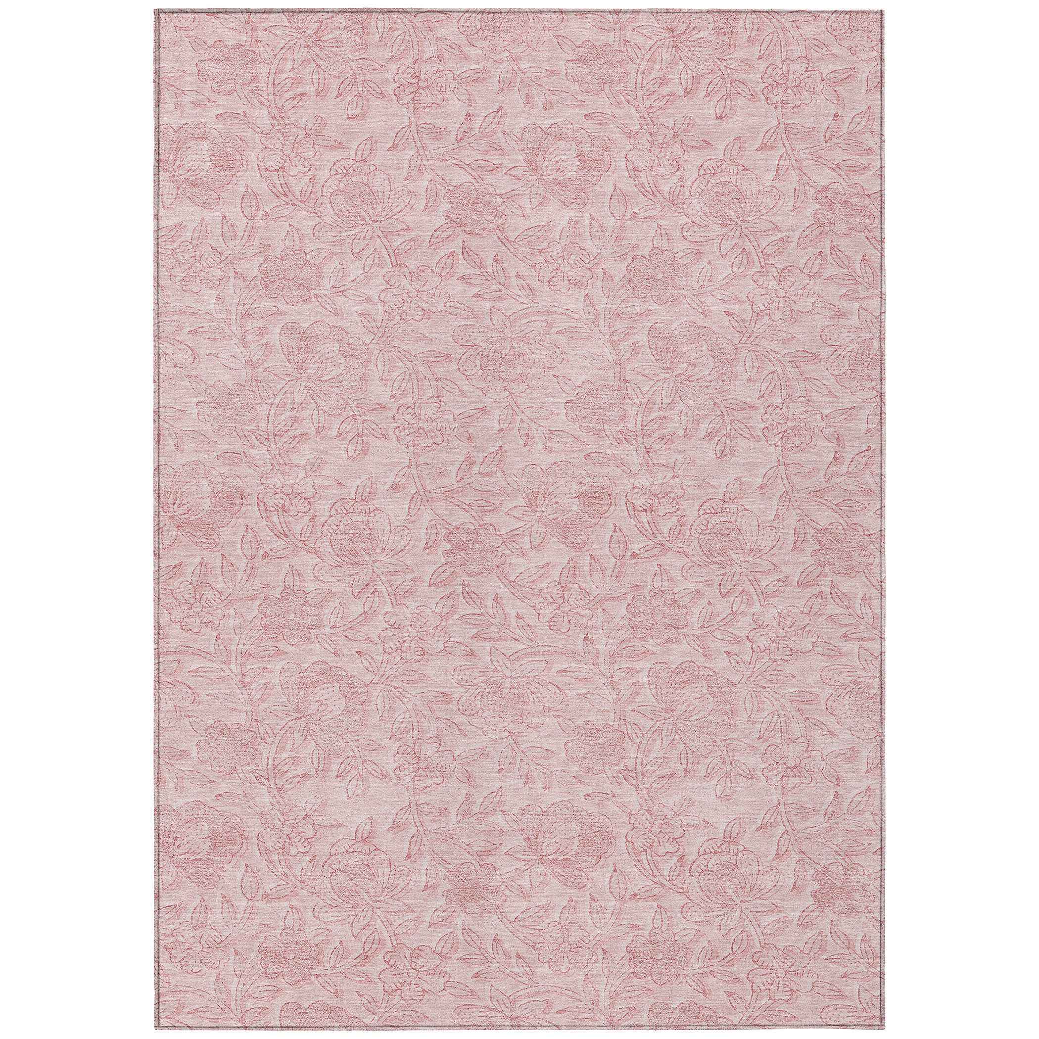 8' X 10' Pink And Red Floral Washable Indoor Outdoor Area Rug
