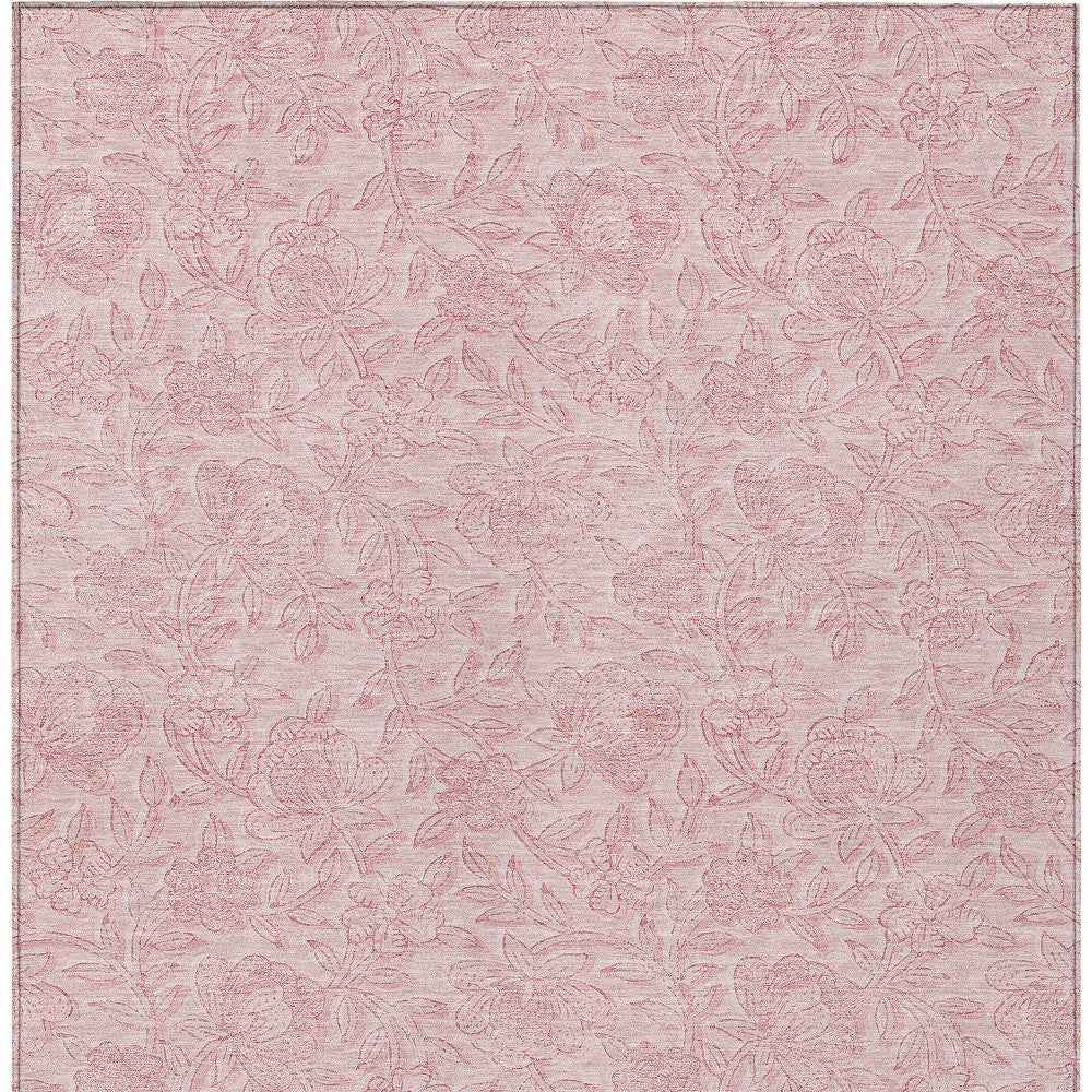 8' X 10' Pink And Red Floral Washable Indoor Outdoor Area Rug