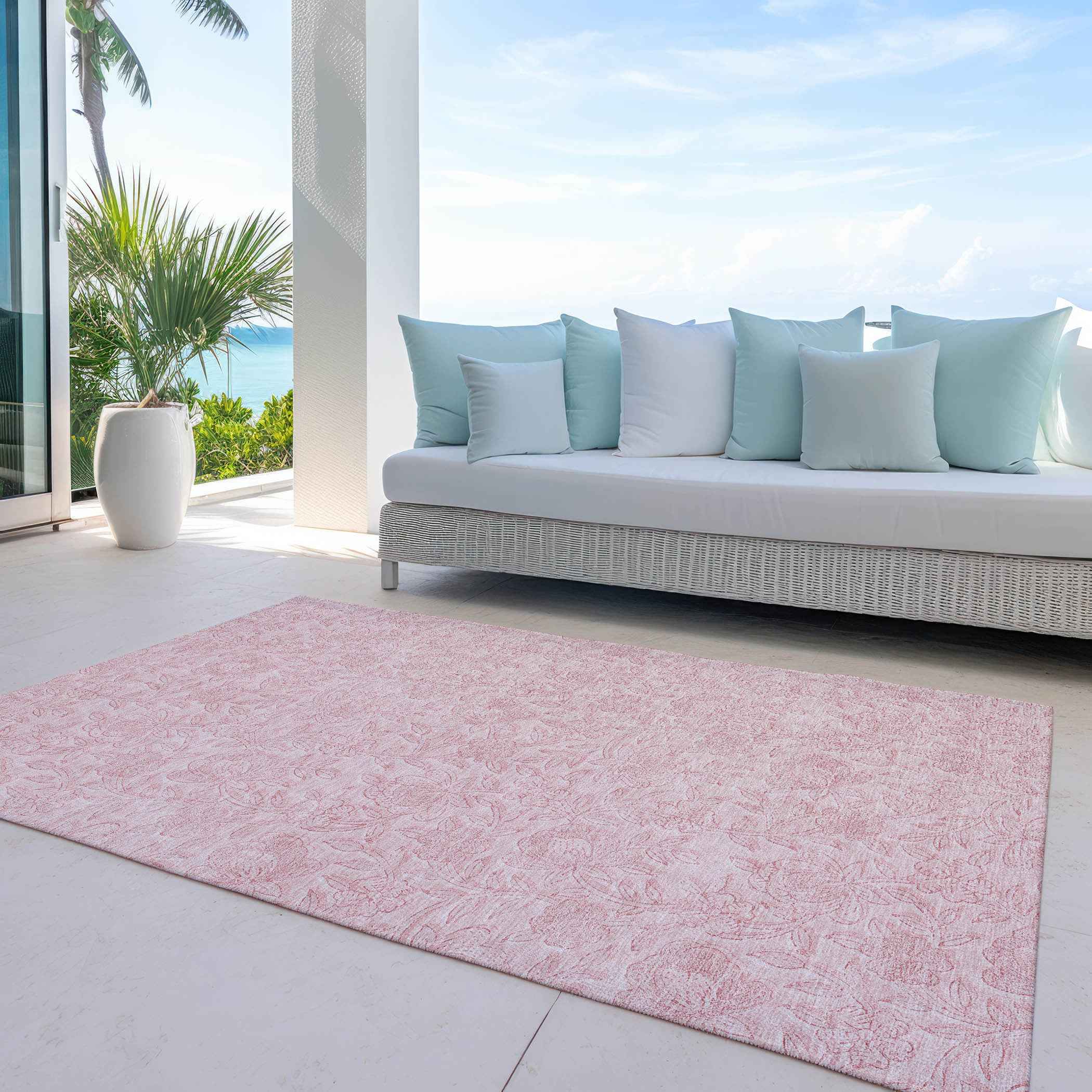 8' X 10' Pink And Red Floral Washable Indoor Outdoor Area Rug
