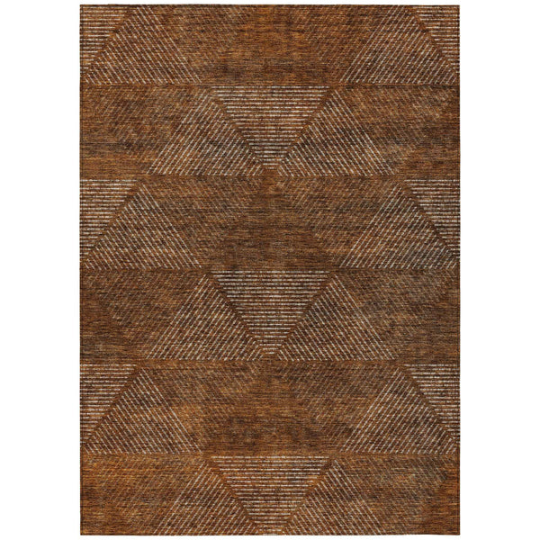 8' X 10' Terra Cotta Copper And Beige Geometric Washable Indoor Outdoor Area Rug
