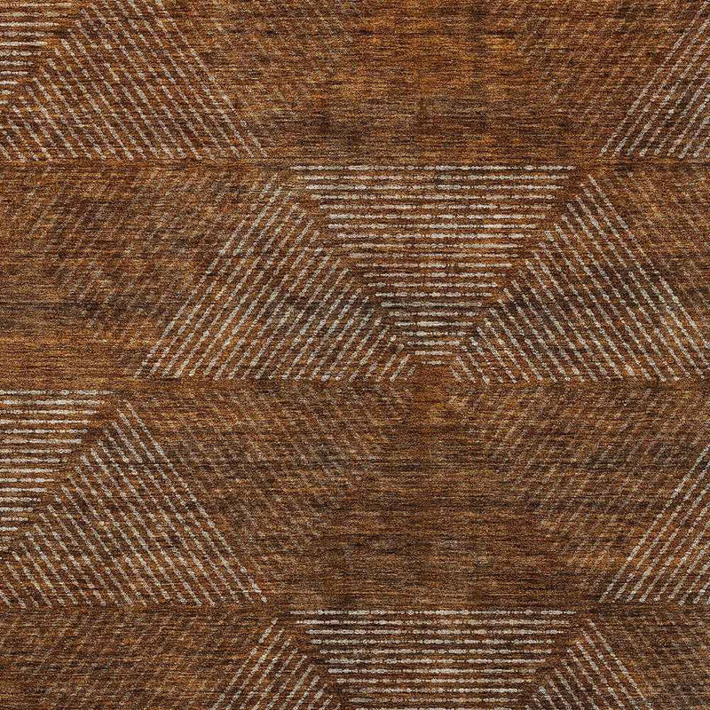 8' X 10' Terra Cotta Copper And Beige Geometric Washable Indoor Outdoor Area Rug