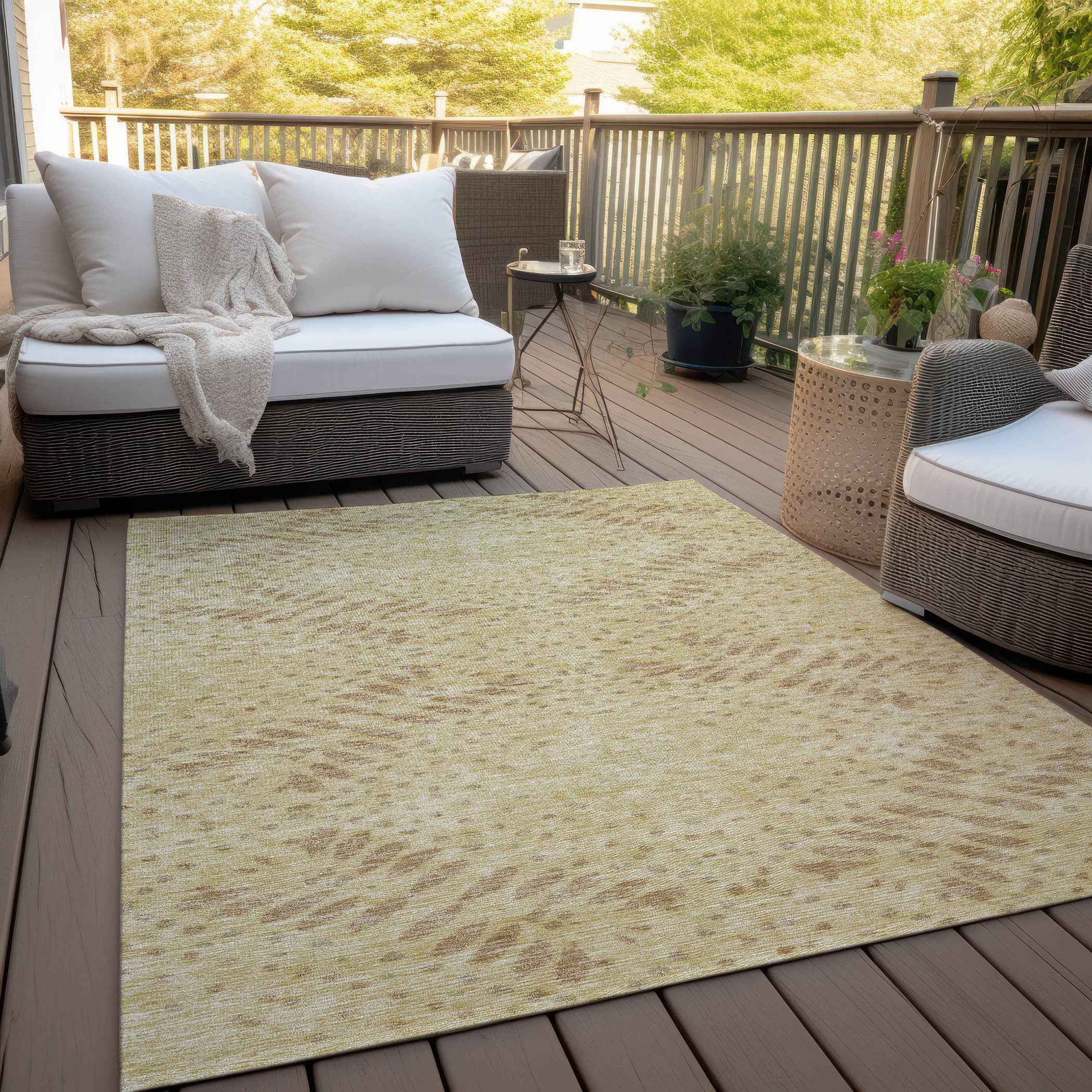 9' X 12' Gold Beige And Taupe Floral Washable Indoor Outdoor Area Rug