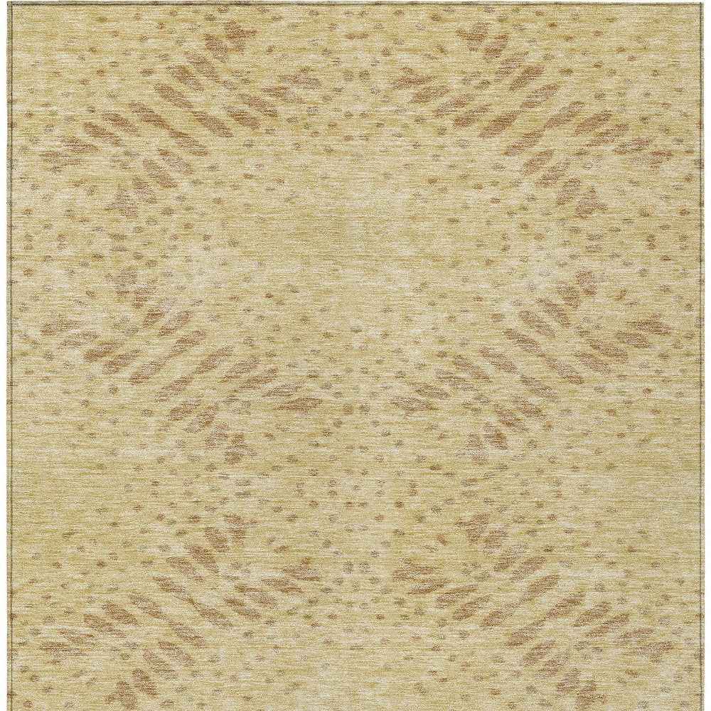 9' X 12' Gold Beige And Taupe Floral Washable Indoor Outdoor Area Rug