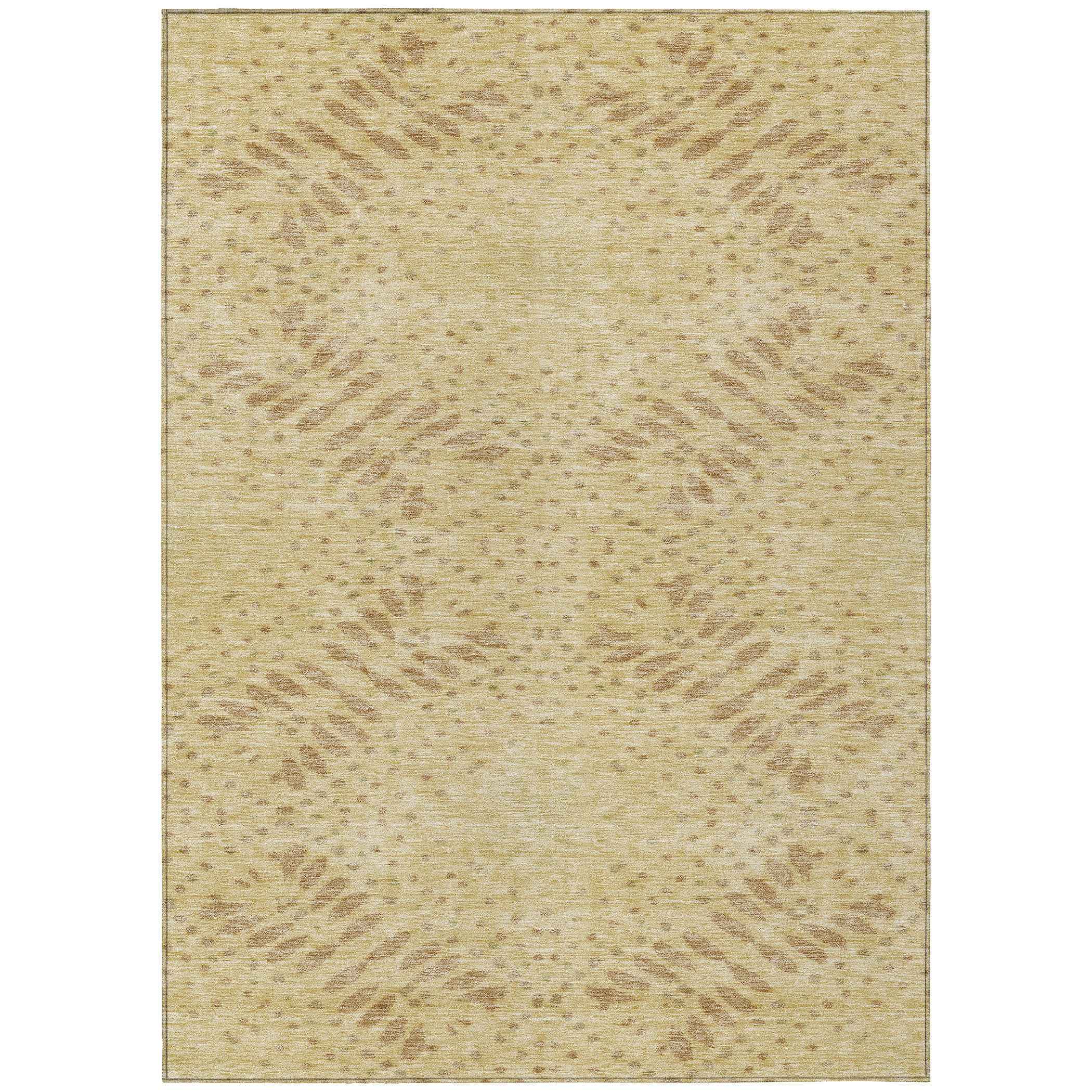 9' X 12' Gold Beige And Taupe Floral Washable Indoor Outdoor Area Rug