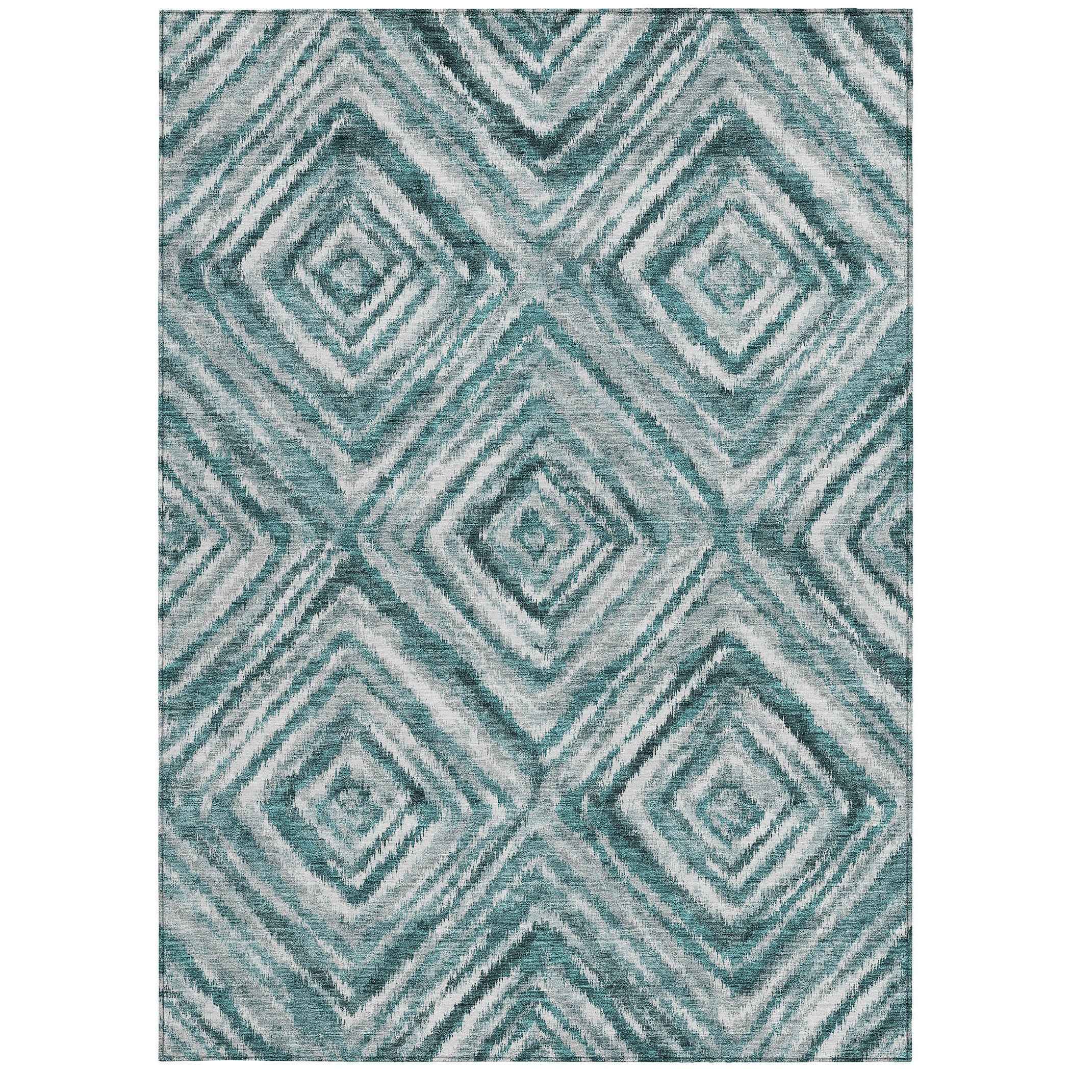 3' X 5' Teal Blue Aqua And Gray Geometric Washable Indoor Outdoor Area Rug