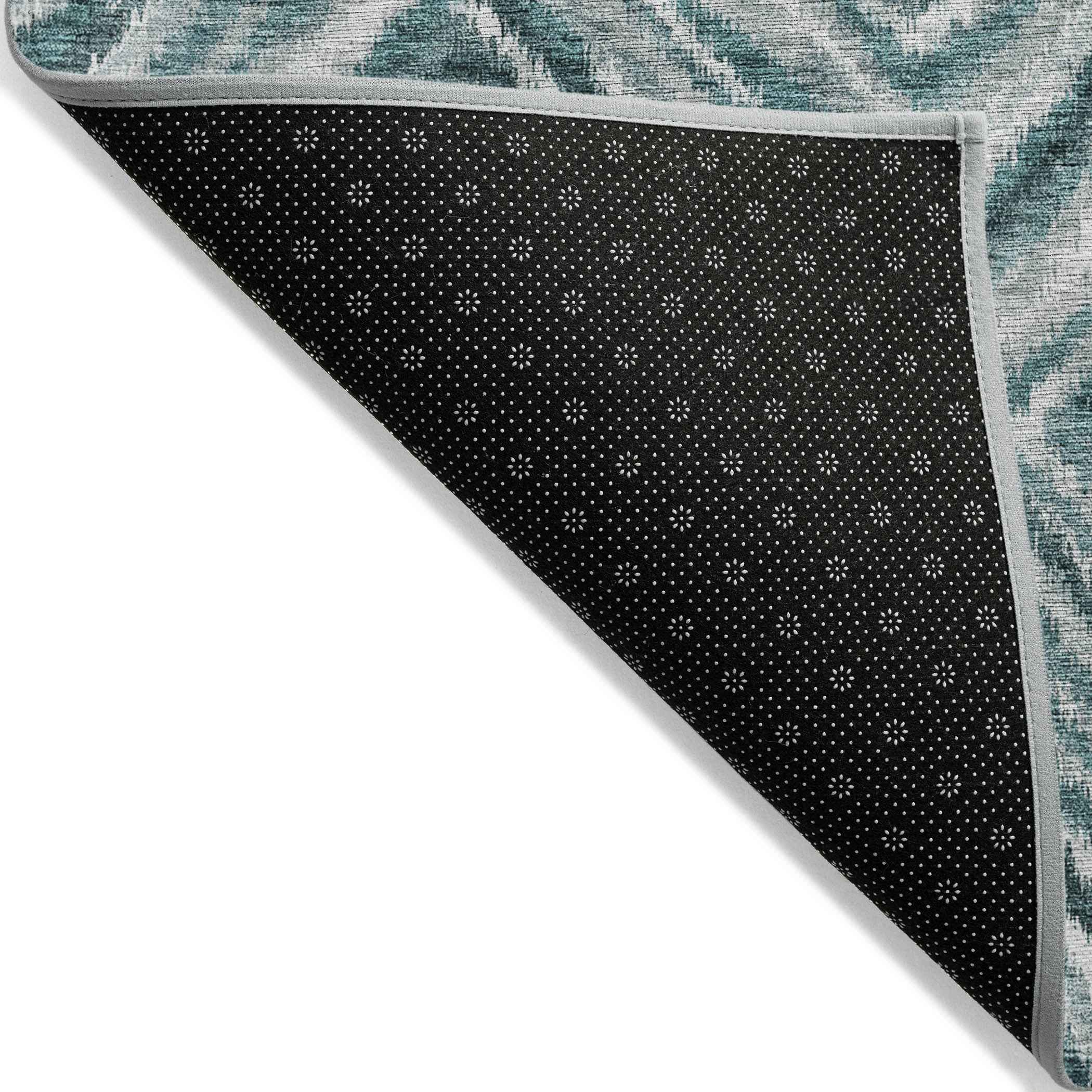 3' X 5' Teal Blue Aqua And Gray Geometric Washable Indoor Outdoor Area Rug