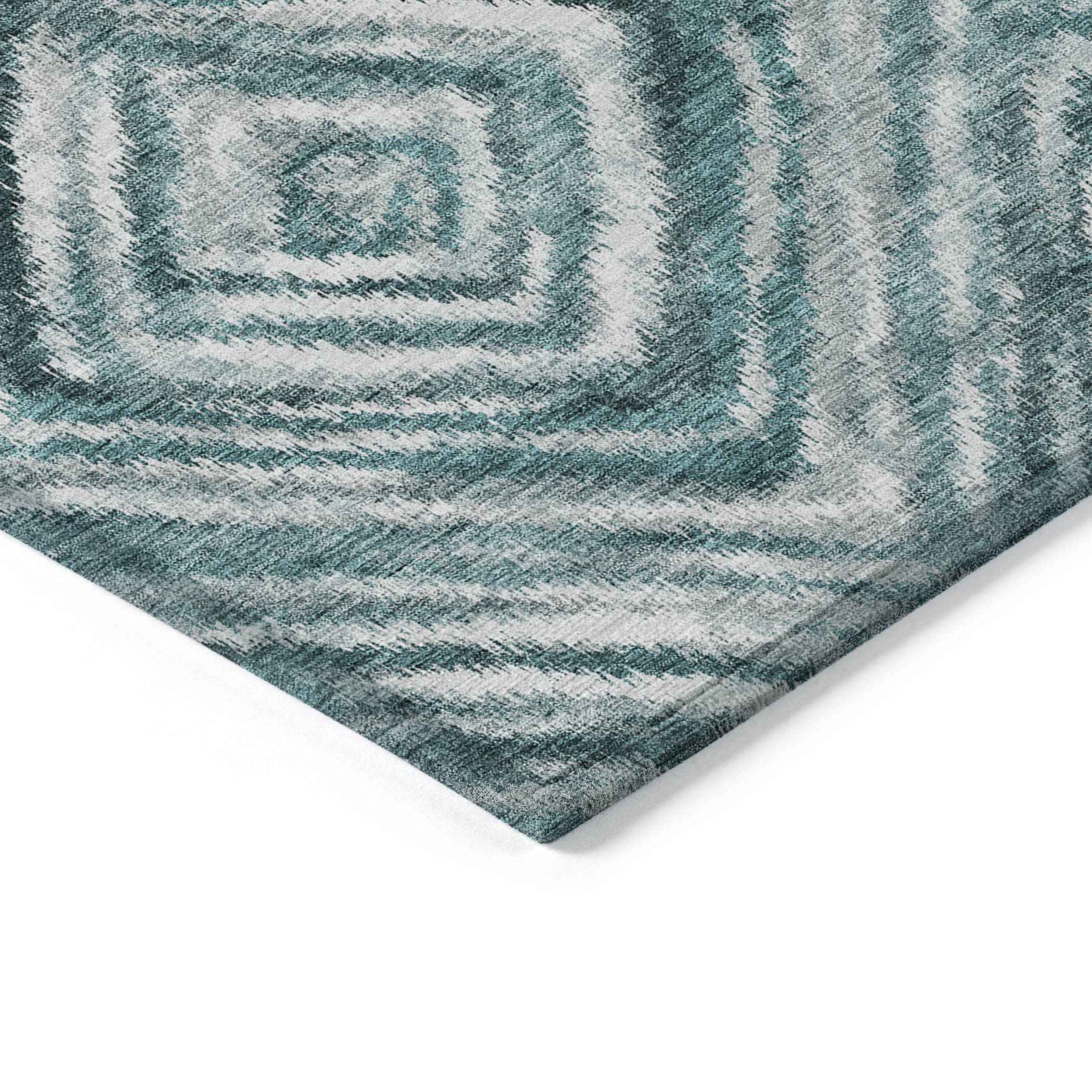 3' X 5' Teal Blue Aqua And Gray Geometric Washable Indoor Outdoor Area Rug