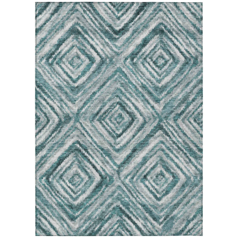 3' X 5' Teal Blue Aqua And Gray Geometric Washable Indoor Outdoor Area Rug