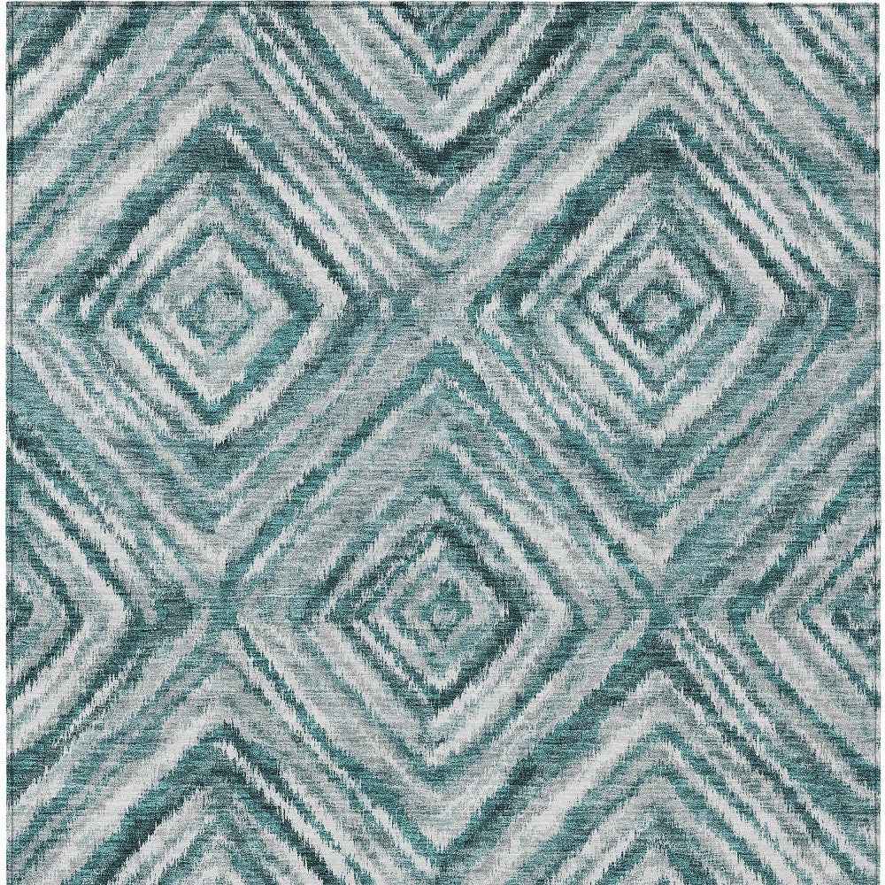 3' X 5' Teal Blue Aqua And Gray Geometric Washable Indoor Outdoor Area Rug