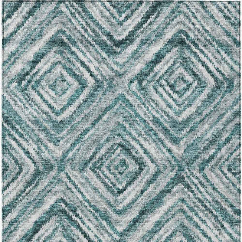 3' X 5' Teal Blue Aqua And Gray Geometric Washable Indoor Outdoor Area Rug