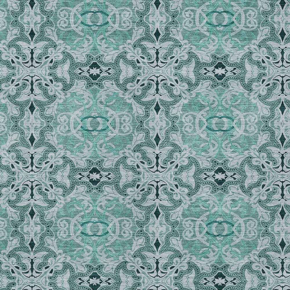 3' X 5' Teal Blue And Aqua Medallion Washable Indoor Outdoor Area Rug