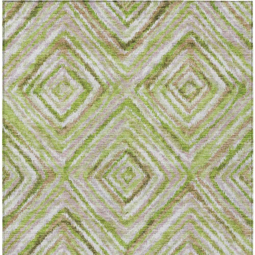 3' X 5' Artichoke Green And Brown Geometric Washable Indoor Outdoor Area Rug