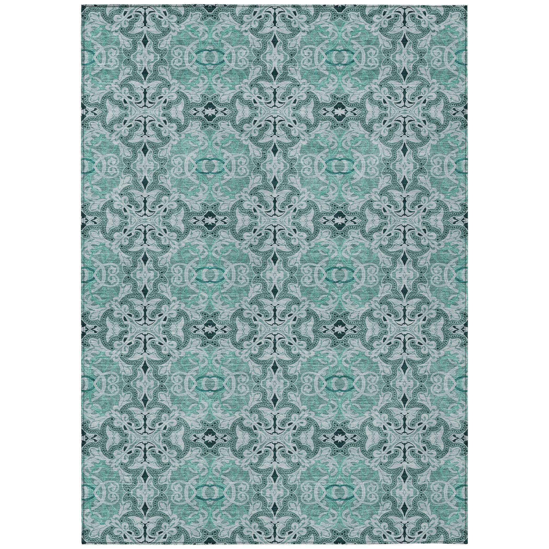 3' X 5' Teal Blue And Aqua Medallion Washable Indoor Outdoor Area Rug