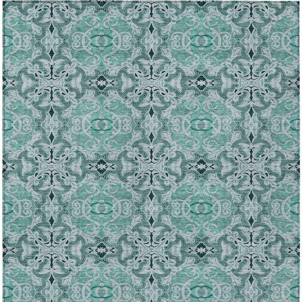 3' X 5' Teal Blue And Aqua Medallion Washable Indoor Outdoor Area Rug